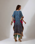 Navy Bandhani Shaded Kaftaan With A Green Pants