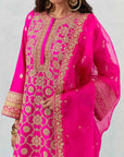 Dupion Fuschia Kurta With Lime Green Palazzo Set