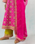 Dupion Fuschia Kurta With Lime Green Palazzo Set