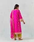 Dupion Fuschia Kurta With Lime Green Palazzo Set