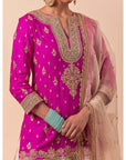 Fuschia Pink Short Kurta With Sharara Set