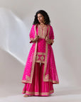 Hot Pink Silk Georgette Kurta And Sharara Set