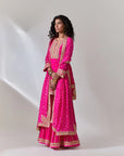 Hot Pink Silk Georgette Kurta And Sharara Set
