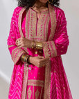 Hot Pink Silk Georgette Kurta And Sharara Set