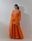 Orange Gota & Marrori Work Sharara Set