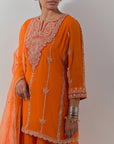 Orange Gota & Marrori Work Sharara Set