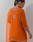 Orange Gota & Marrori Work Sharara Set