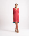 Deep Coral V Neck Heavy Pant Kurta Set