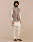 Rust Orange - Ivory Chevron Nehru Jacket