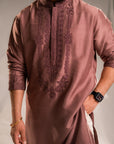 Dusty Pink Silk Embroidered Kurta Set - Ready to Ship