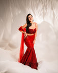 Red Drape Saree - Ready to Ship