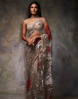 Nude Metallic Applique Saree 1