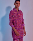 purple saanjh floral printed shirt style kurta