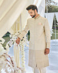 Cream Gold Sherwani Set