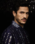 Midnight Mirror Work Sherwani Set
