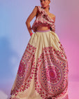 Ivory flouncy blouse and lehenga