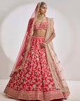 Red Rose Gold Zardosi Lehenga Set