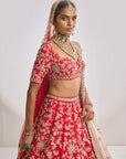 Red Rose Gold Zardosi Lehenga Set