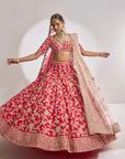 Red Rose Gold Zardosi Lehenga Set