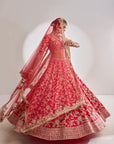 Red Rose Gold Zardosi Lehenga Set