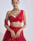 Red Trail Lehenga Set