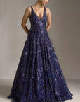 Navy Blue Sequin Gown