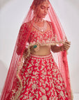 Red Rose Gold Zardosi Lehenga Set