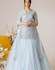 Blue Embroidered Long Top Lehenga Set - Ready To Ship