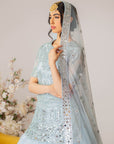 Blue Embroidered Long Top Lehenga Set - Ready To Ship