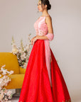 Red & Pink Embroidered Lehenga Set- Ready To Ship