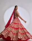Red Multi-Tiered Lehenga Set - Ready to Ship
