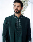 Emerald Green Mirror Open Sherwani Set