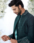 Emerald Green Mirror Open Sherwani Set