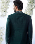 Emerald Green Mirror Open Sherwani Set