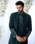 Emerald Green Mirror Open Sherwani Set