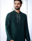 Emerald Green Mirror Open Sherwani Set