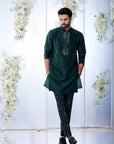 Emerald Green Mirror Open Sherwani Set