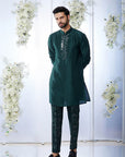 Emerald Green Mirror Open Sherwani Set
