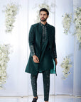 Emerald Green Mirror Open Sherwani Set