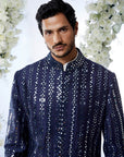 Midnight Mirror Work Sherwani Set