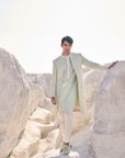 Sea Green Pearl Open Sherwani Set