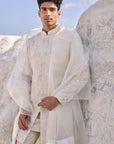 Cream Three Dimensional Floral Sherwani Set