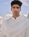 Cream Three Dimensional Floral Sherwani Set