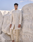 Cream Three Dimensional Floral Sherwani Set