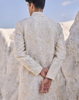 Cream Three Dimensional Floral Sherwani Set