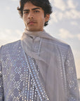Metallic Grey Mirror Work Sherwani Set - Ready to Ship