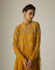 Mustard Chiffon & Tulle Embroidered Jacket Set