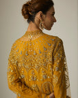 Mustard Chiffon & Tulle Embroidered Jacket Set