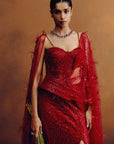 Rouge Ascend Corset & Skirt Set With A Drape Dupatta