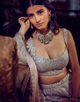 The Ice Blue Flamingo Landscape Lehenga